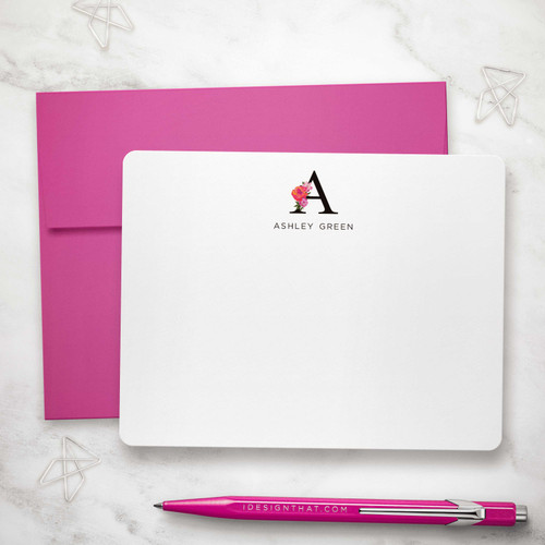Monogrammed Floral Notecard Set with Personalized Initials